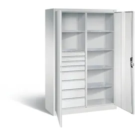 C+P Werkzeugschrank, Schubladen + 4x174 mm, 6 Böden, Breite 1.200 mm, lichtgrau, lichtgrau