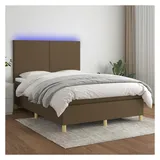 vidaXL Boxspringbett mit Matratze & LED Dunkelbraun 140x200 cm Stoff