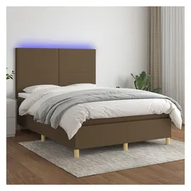 vidaXL Boxspringbett mit Matratze & LED Dunkelbraun 140x200 cm Stoff