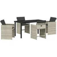 VidaXL 5-teiliges Garten-Essgruppen-Set mit Kissen, Hellgrau, Poly-Rattan