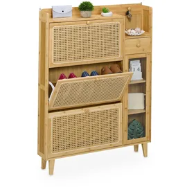 Relaxdays Schuhschrank 95 x 127 x 19 cm mit 1 Schublade hellbraun / braun
