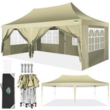 COBIZI Pavillon 3x6, Faltpavillon 3x6 Wasserdicht Stabil Winterfest, Sofort aufklappbare Vordächer Outdoor Gartenzelt mit 6 Seitenteilen, für Party Garten Festival, Khaki