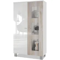 Vladon Vitrine, Silbereichen, 71x129x35 cm, Wohnzimmer, Wohnwände, Vitrinenschränke