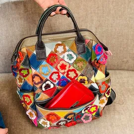 KMISSO City Backpack Pachwork Rucksack Blumen Bunt Himmelblau