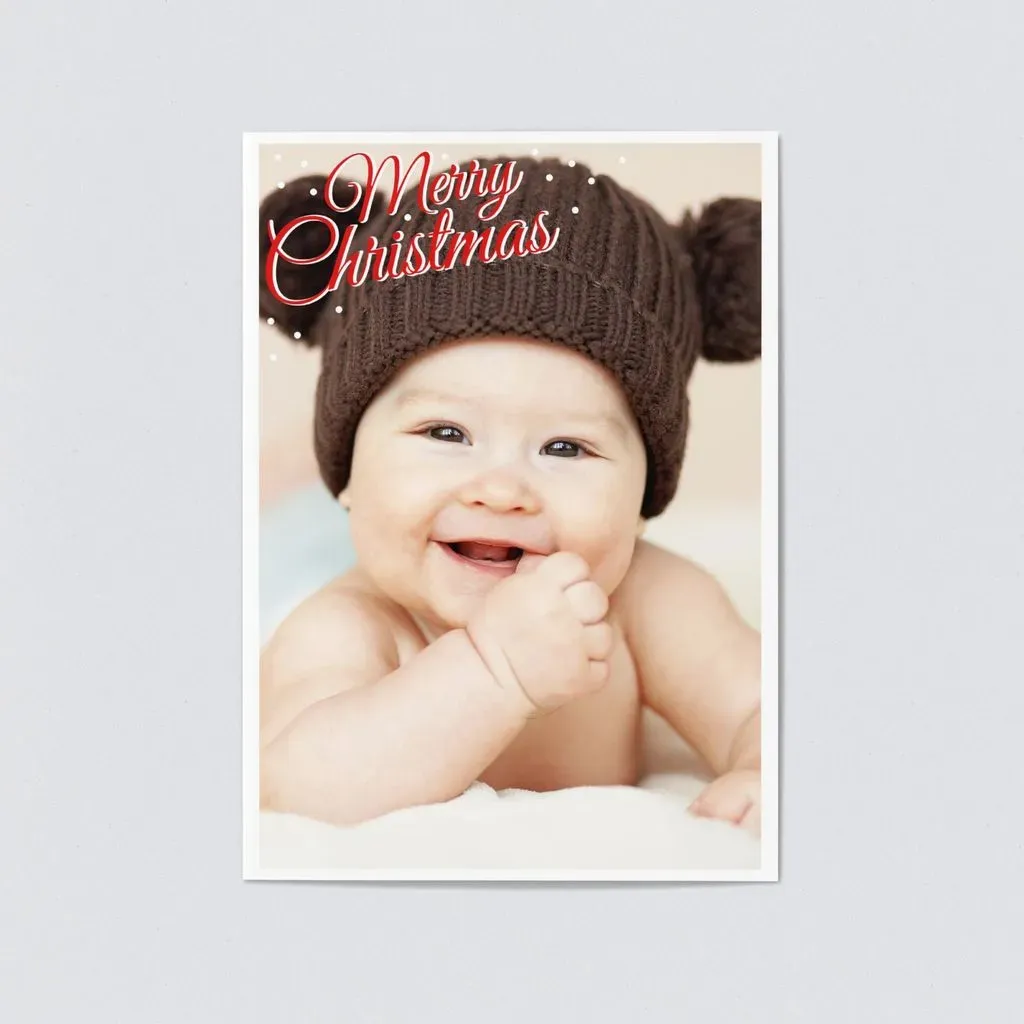 Weihnachtskarten Babyfoto selbst gestalten, Winterspaß - Rot