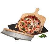 Dolce Mare Pizzastein Set schwarz Holz Pizzaschieber Edelstahl Pizzaschneider, Cordierit