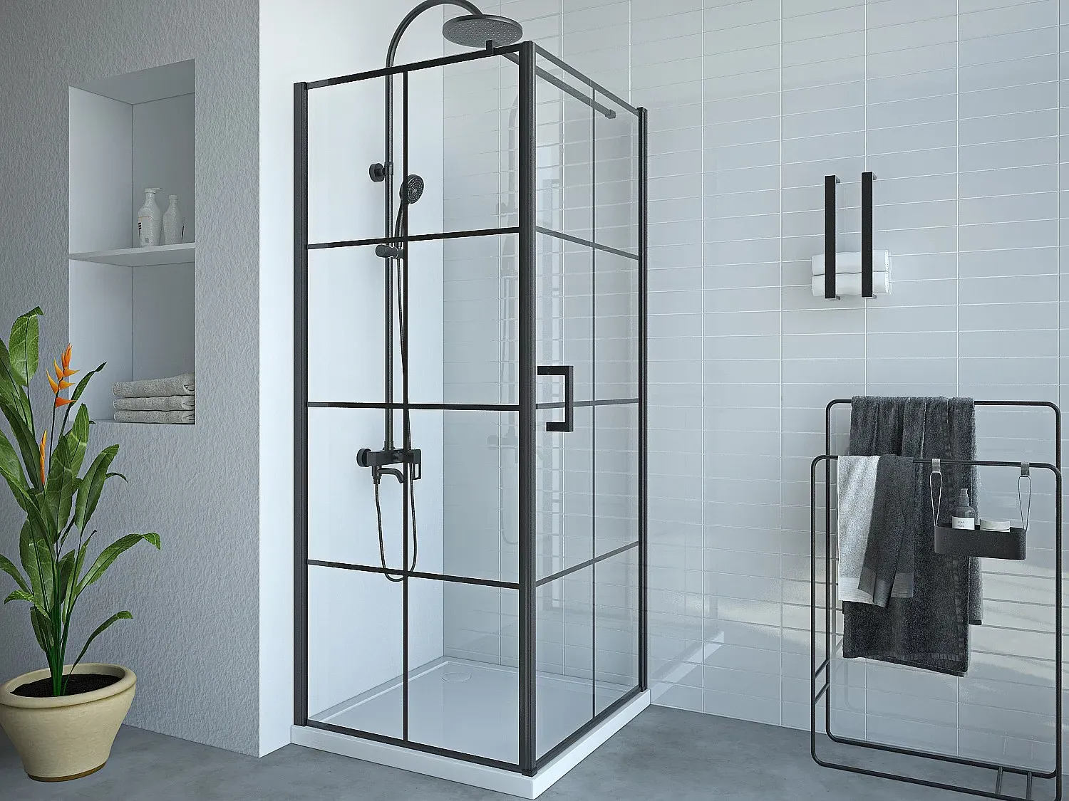 Duschtrennwand - Schwarz matt - 80 x 80 x 190 cm  - CAPARICA