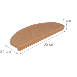Relaxdays Stufenmatten im 15er Set, abgerundete Treppenstufenmatten, BT: 65x24 cm, Selbstklebende Treppenteppiche, beige