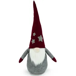 MARELIDA Wichtel ALFRED Bart Dekofigur rote biegbar Mütze graue Sterne Weihnachtsfigur 1m