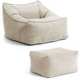 mokebo Sitzsack Sessel mit Hocker aus Cord Der Lümmel XXL Sitzsack, Cord Sessel oder Sitz Sessel in Grau