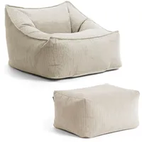 mokebo Sitzsack Sessel mit Hocker aus Cord Der Lümmel XXL Sitzsack, Cord Sessel oder Sitz Sessel in Grau