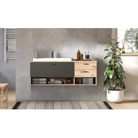 WELLTIME Waschbeckenunterschrank Dolo 2 Schubkästen 138 x 51 x 48 cm Grau
