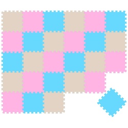 LittleTom Puzzlematte 27 Teile Baby Kinder Puzzlematte ab Null - 30x30cm, Pink Beige Hellblau bunt