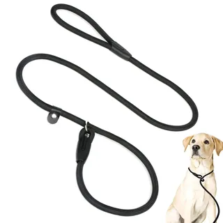 WOLMIK Retrieverleine robust und wetterfest für kleine, mittelgroße Hunde, Welpen, Halsband Einstellbar Retriever Leinen, 150 cm lang, 0,8 cm breit (schwarz)