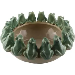 Dekofigur AM DESIGN "Schale mit Fröschen, aus Keramik", grün, B:32,5cm H:13cm T:13cm, Keramik, Dekofiguren, handgefertigte Osterdekoration