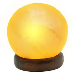 Tischleuchte Salzkristall Salzkristalllampe Holzsockel Tischlampe Holz Salzstein Dekoleuchte, USB, LED 5W, DxH 8,9x10,2 cm