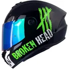 Broken Head Motorradhelm Adrenalin Therapy 4X Schwarz-Weiß Glanz (mit klarem und grün/blau verspiegeltem Visier), inklusive 2 Visieren L (59-60 cm)