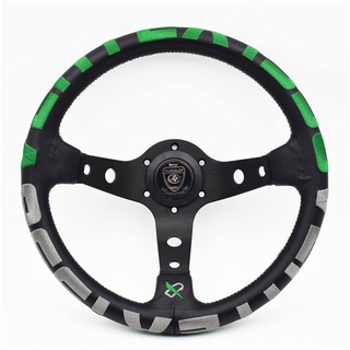 Rote Stickerei Vertex Echtes Leder Drift Sport Lenkräder Sportlenkrad (Color : Green)