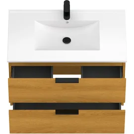 WELLTIME »Athen Badschrank Badezimmer WC Unterschrank mit Becken«, Waschplatz mit 2 Schubladen, Breite 80cm Softclose Bad