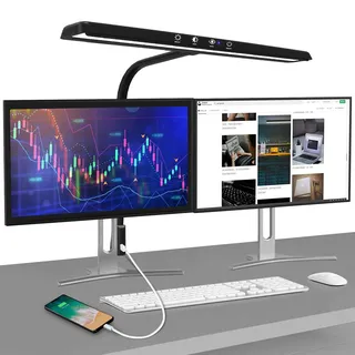 VAZILLIO Schreibtischlampe LED Dimmbar 24W Tageslichtlampe Klemmbar Architektenlampe, Augenschutz Monitor Lampe, 5 Farbtemperaturen 5 Helligkeiten Bürolampe Tischlampe für Lesen, Arbeiten, Lernen