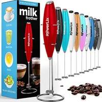 PowerLix Milchaufschäumer Stab, Milchschäumer Elektrisch - mit Edelstahlständer 15-20s, 19000 U/min, Batteriebetriebener Milk Frother für Kaffee, Latte, Cappuccino, Heiß & Kalte Schokolade