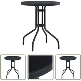 The Living Store Gartentisch Schwarz 60 cm Stahl und Glas - Gartentisch - Runder Tisch - Outdoor Tisch - Balkontisch - Terrassenmöbel