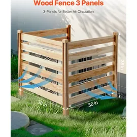 Vevor Sichtschutzzaun aus Holz, 914x914 mm 3-Paneele-Lamellenzaun für Klimaanlagen, Umzäunung für Poolausrüstung mit Metallpfählen, Mülltonnenversteck für den Außenbereich als Gartendekoration