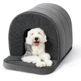 PELZIN Hundehaus für Drinnen - Orthopädisches Zelt-Hundebett mit Eierkartonschaum - mit Hundehöhle - Rutschfester Boden, Ideal für Extra Große Rassen & Passt in 109cm Lange Box - 104x69cm, Anthrazit