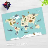 cover-your-desk Schreibtischunterlage Dinosaurier Weltkarte 60 x 40 cm Blau