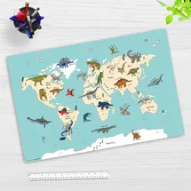 cover-your-desk Schreibtischunterlage Dinosaurier Weltkarte 60 x 40 cm Blau