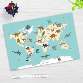 cover-your-desk Schreibtischunterlage Dinosaurier Weltkarte 60 x 40 cm Blau