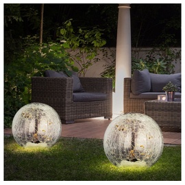 ETC Shop 2er Set LED Außen Solar Steck Lampen Kugel Garten Erdspieß Glas Leuchten klar
