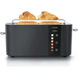 Arendo Toaster 2 Scheiben, Langschlitztoaster, Langschlitz, Edelstahl, 1000W, Display mit Restzeitanzeige, Brötchenaufsatz, Defrost Funktion, Wär... - Schwarz