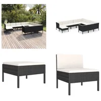 vidaXL 11 tlg. Garten Lounge Set mit Auflagen Poly Rattan Schwarz - Garten-Sofagarnitur - Garten-Sofagarnituren - Gartensofa-Set - Gartensofa-Sets - Schwarz