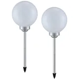 meineWunschleuchte Solarleuchte 2er Set Ø 25cm Erdspieß spritzwassergeschützt Dämmerungssensor weiß