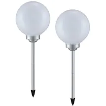meineWunschleuchte Solarleuchte 2er Set Ø 25cm Erdspieß spritzwassergeschützt Dämmerungssensor weiß
