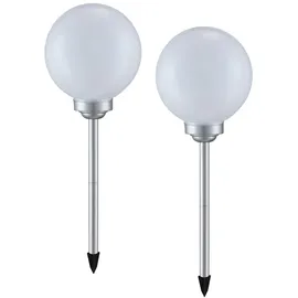meineWunschleuchte Solarleuchte 2er Set Ø 25cm Erdspieß spritzwassergeschützt Dämmerungssensor weiß