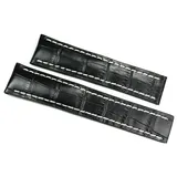 Rio S1931 22 mm/20 mm echtes Leder Herren-Uhrenarmband für Faltschließe, passend für Breitling Germany, handgefertigt, Krokodilprägung, schwarzes Krokodil-geprägtes Leder, Alligator-Uhrenarmband,