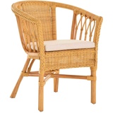 Krines Home Sessel Stapelbarer Rattansessel Bistro Sessel mit Armlehnen Flechtsessel (Sessel nach Auswahl ohne oder mit Polster), in Handarbeit geflochten, Rattanstuhl, Rattan Stuhl beige