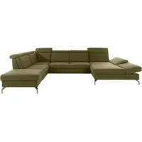 Wohnlandschaft SIT & MORE "Brisbane U-Form", grün (olive), B:367cm T:243cm, Soft clean (98% Polyester, 2% Polyamid), Sofas, Zehentrenner, Fußhöhe 15 cm, inklusive Sitztiefen-, Armteil- und Kopfteilverstellung