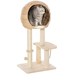 PawHut Kratzbaum MDF, Plüsch, Sisal, Rohrkolben