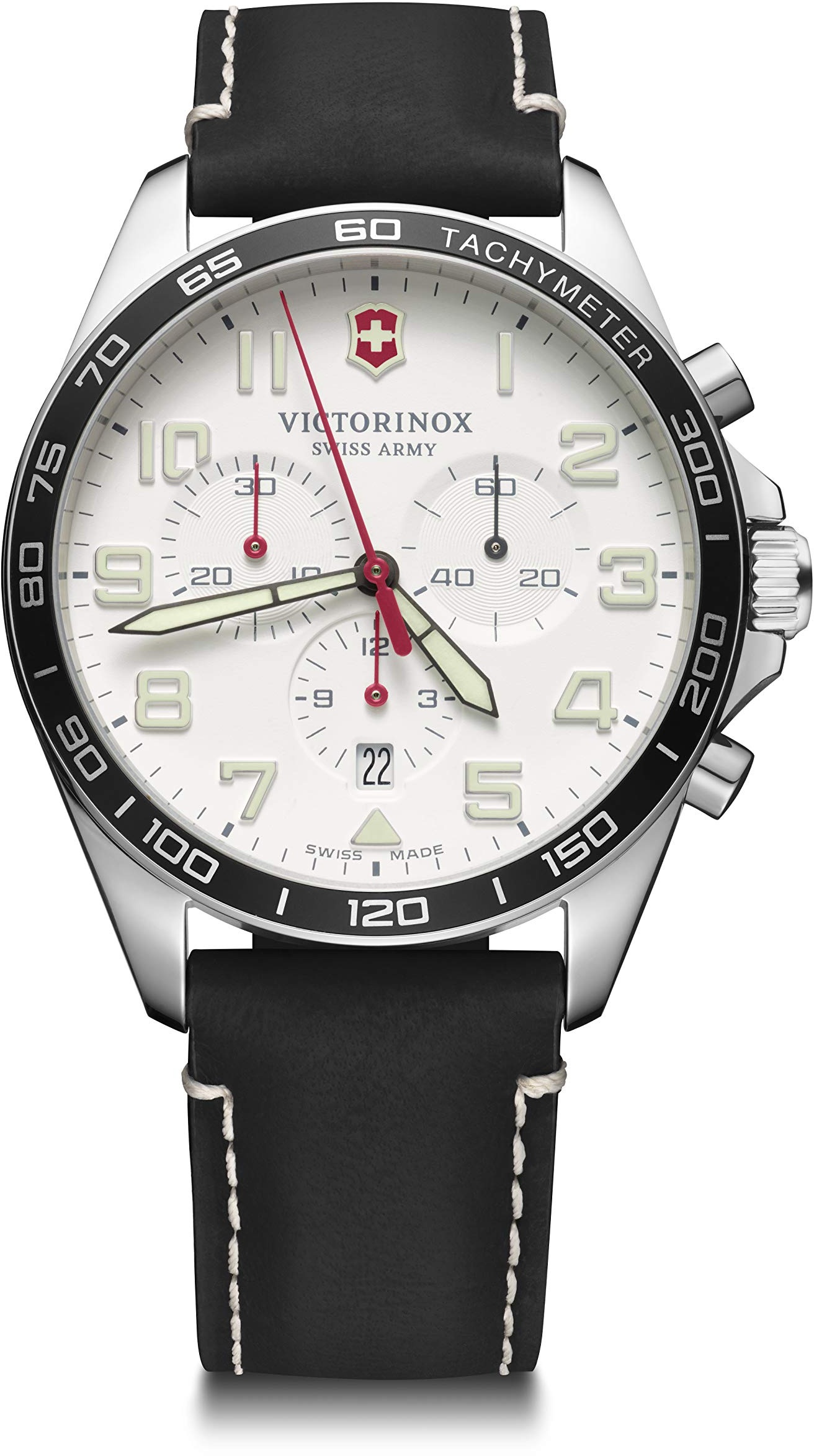 Victorinox Herren-Uhr FieldForce Chrono, Herren-Armbanduhr, analog, Quarz, Wasserdicht bis 100 m, Gehäuse-Ø 42 mm, Armband 21 mm, 82 g, Schwarz/Weiß