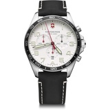 Victorinox Herren Armbanduhr Fieldforce Chrono Ø 42 mm, Swiss Made, Analog Quarz, Wasserdicht bis 100 m, Saphirglas, Leder-Armband, Schwarz/Weiß