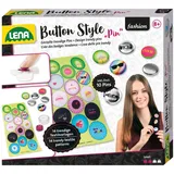 Lena 42566 - Bastelset Button Style Pin, Komplettset für coole Buttons mit 10 Metall Knöpfe, Werkzeug, 14 Textilvorlagen mit tollen Designs und Sprüchen, Mode Styling Set für Kinder ab 8 Jahre
