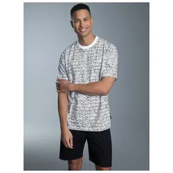 Schlafanzug TRIGEMA "TRIGEMA Kurzer Schlafanzug mit Smiley-Motiv", Herren, Gr. M, weiß, 100% Baumwolle, casual, Homewear-Sets