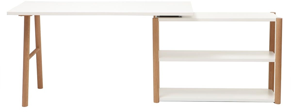 Bureau modulable scandinave blanc et bois chêne massif L140-203 cm GILDA