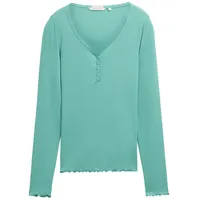 Tom Tailor DENIM Damen Henley Langarmshirt mit Rippstruktur, grün,