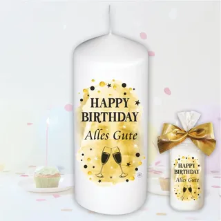 bluecholon Stumpenkerze mit Botschaft - Romantische Kerze - Happy Birthday,