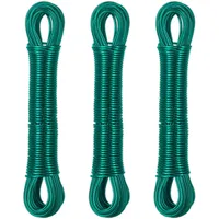 Relaxdays Wäscheleine 3er Set, 20m, Wäscheseil mit Stahlkern, PVC, extra stark, drinnen & draußen, Wäscheschnur, grün