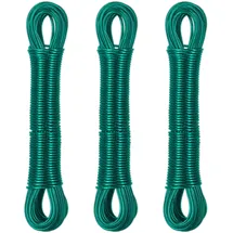 Relaxdays Wäscheleine 3er Set, 20m, Wäscheseil mit Stahlkern, PVC, extra stark, drinnen & draußen, Wäscheschnur, grün